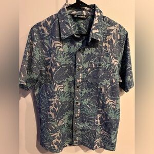 Travis Mathew Shirt Mens Med Blue Green Hawaiian Sailing Golf Floral #566